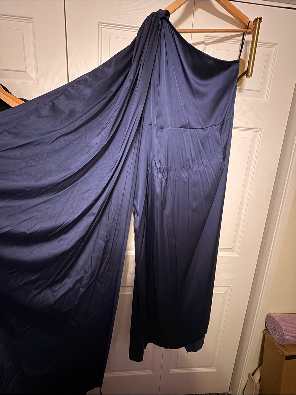 SHEIN Navy One-Shoulder High-Low Draped Skirt